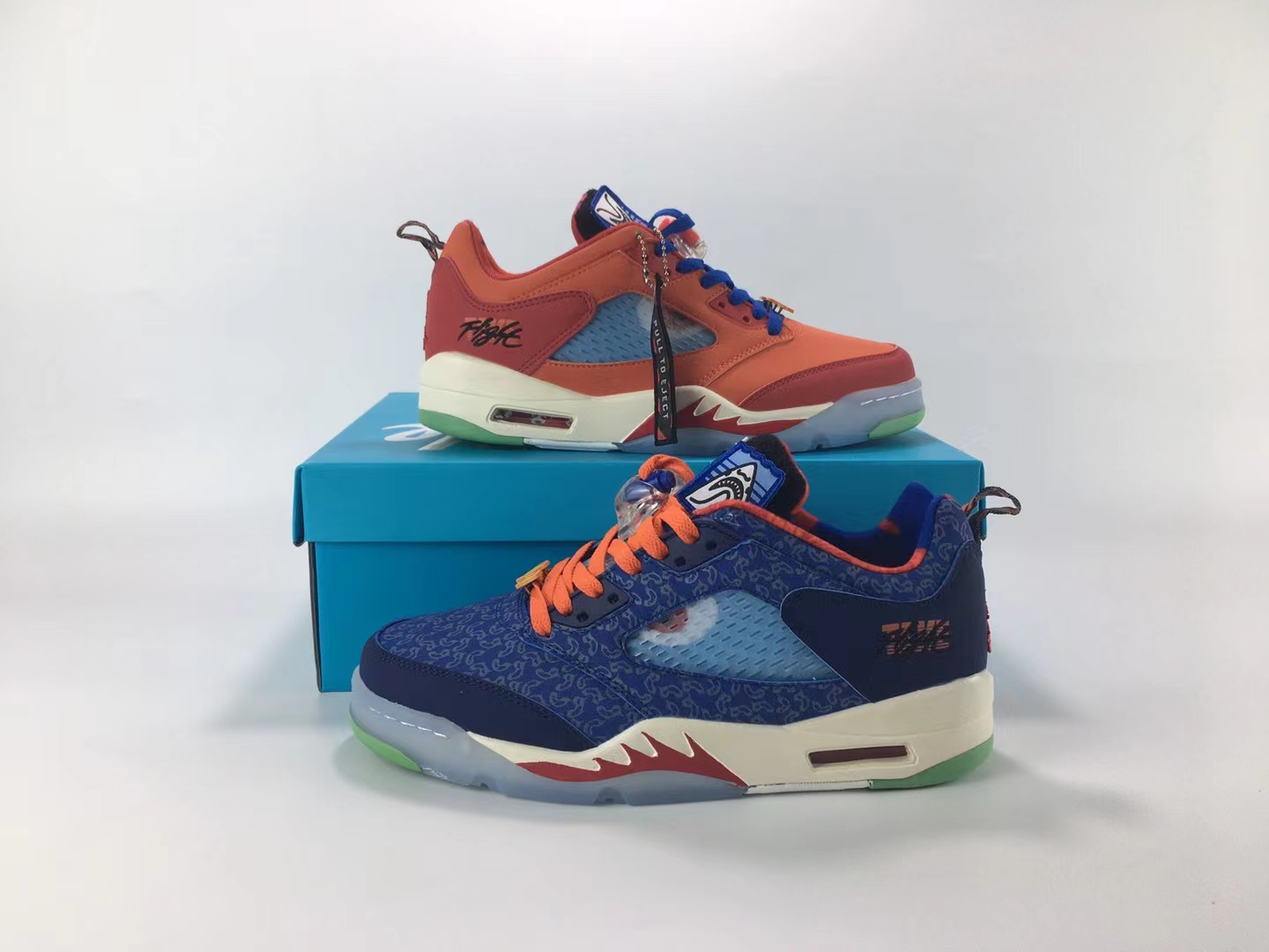 2022 Air Jordan 5 Low Blue Orange Green Shoes